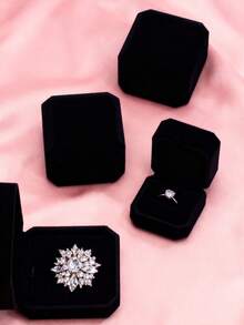 1pc Black Velvet Jewelry Box, Ring Bracelet Accessory Packaging Box, Earring Necklace Bangle Jewelry Case - Black - View 8