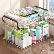 1 pieza Organizador de medicina de doble capa transparente de PVC de gran capacidad - Fácil acceso, ideal para el hogar y los viajes, sin necesidad de energía, ligero, acabado mate, montaje sobre encimera, diseño independiente, uso multipropósito, cajas de almacenamiento para organizar
