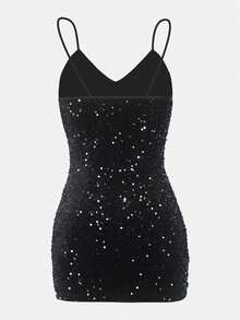 Sequin Cami Bodycon Dress - Black - View 2