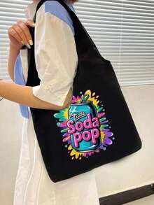 Print With Soda Pop Pattern Shoulder Bag And Cosmetic Bags Set, Shopping Bag,Multi Functional Portable Handbag, Shoulder Bag,Large Capacity Fashion Simple Style Durable Gunny Bag,Skin Care Product Storage Bags,Makeup Bag, For Handbags,Suitable With Suitable For Outdoor Picnics, Parties, Travel And Shopping, Gifts For Family And Friends - Black - View 4