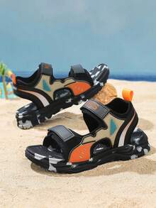 儿童凉鞋，男童沙滩鞋，包头设计，中童及大童款，时尚舒适，男童运动凉鞋，多功能轻便，夏季款 - 橘色 - 查看 10