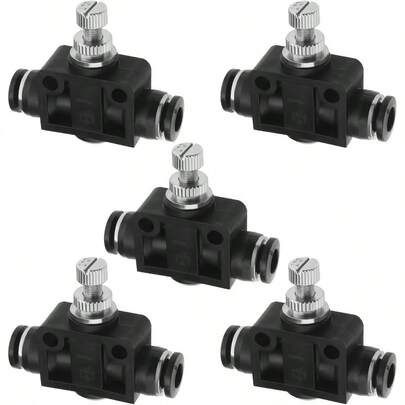 5pcs 6mm Tube OD Air Flow Control Valve Union Pneumatic Speed Control Flow Controller Throttle Valve Speed Control Valve Push To Connect Fitting