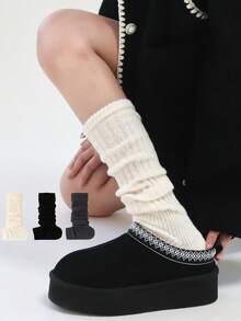 1 双条纹拼布宽腿针织腿套，可爱学院风，温暖的日常穿着腿套，适合娇小女性和女孩 - 正反兩穿款 - 查看 23