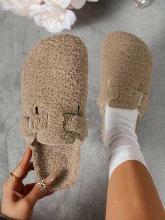 Women's Plush Slippers - Soft Fabric Upper And Lining, Shock-Absorbing PVC Sole, Suitable For Indoor And Outdoor Wear, Casual Home Slippers - Beige