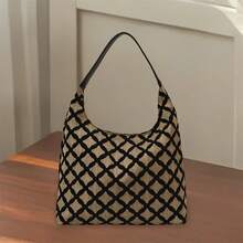 Bolso de hombro para mujer, bolso de mano de diseñador de moda, elegante bolso de mano con estampado floral/cuadrícula. - Negro - Ver 2