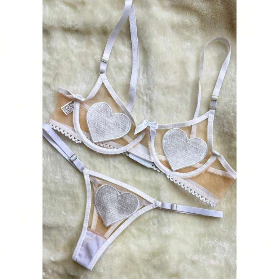 Transparent Tulle Set With Heart Appliqué And Bow. - 白色 - 查看 1