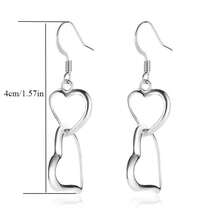 Hoa tai dài hình trái tim đôi mạ bạc thời trang dành cho nữ, thích hợp cho các buổi đi chơi hàng ngày, du lịch và nghỉ dưỡng - Bạc - Xem 5