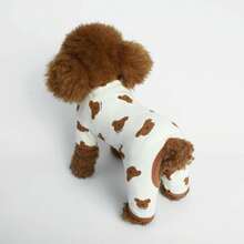 1pc Pet Dog Clothes, Paw Print Bear Design, Autumn/Winter Small Dog Loungewear - White - View 4