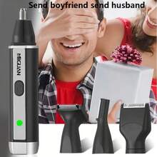 Kit de aseo profesional 4 en 1, recortador de vello de nariz y orejas recargable por USB, afeitadora de barba y cejas, herramientas de cuidado personal para hombres - Negro - Ver 7