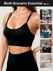 LianShengFa 1pc Women Yoga Sports Bra With Removable Pads, Criss-Cross Back Design - Black - View 5