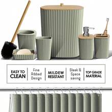 Clara Clark Bathroom Accessories Set - Bathroom Set, Bathroom Accessory Set, Shower Curtain Set, Toilet Brush, Trash Can & Soap Dispenser - Black - 20PC