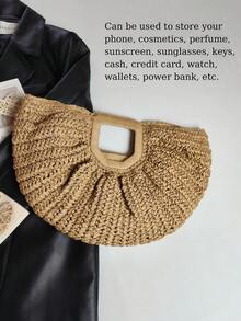 [US-Based Shipping]1pc Large Capacity Khaki Handbag Tote Bag Woven Bag Open Straw Bag Round Bag,Large Capacity Khaki Tote Bag, Woven Straw Open Top Round Bag,For Travel And Vacation Beach,Pleated Semi-Circle Woven Solid Color, Fashion Straw Handbag For Women,Eye-Catching Beach Bag Summer,Travel, Daily Shopping, Great Mother's Day Gift,New Summer Vacation Style Solid Color,Vacation Essentials,Perfectly Matching With Beach Accessories Women,Woven Large Capacity Purse And Handbag Basket Bags Fashion Travel Shoulder Shopper Totes,Crescent Moon Bag For Women, Straw Purse,Beach Necessities,Women's Fall Clothing Winter Clothing Christmas Gift Fall Autumn Velvet Furry Party Fuzzy Plush Thanksgiving Festival Cyber Monday Holiday Knitted Winter,Stitch Purses And Bags Women Black Purse Bags For Women Carteras Para Mujer Gold Purse Brown Purse Pink Purse Crossbody Bags For Women Bolsos Para Mujer Handbags For Women Shoes Tote Bags For Women - 彩色 - 查看 4