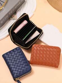 1pc Creative New Fashion PU Leather Woven Accordion Card Holder, Minimalist Compact Portable Card Case With Multiple Card Slots Anti-Theft, Coin Purse, Can Hold Bank Cards, ID Cards, Membership Cards, Driver's License, Business Cards, Tickets, Coins, Keys And Other Items, Suitable As Valentine's Day Gift, Christmas Gift, Classmate Gift, Teacher Gift, Souvenir - Multicolor - View 3