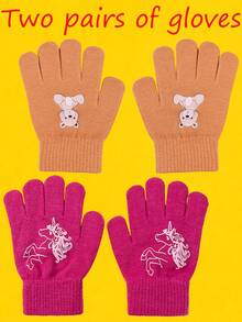 两双儿童秋冬户外运动手套，适合徒步、骑行、滑雪等运动，保暖舒适。可爱印花针织手套，男女童皆宜，防风防寒（适合4-10岁儿童）。 - 彩色 - 查看 12