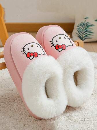 Sanrio 3 st. Hello Kitty officiellt licensierade slip-on tofflor, varmt plyschfoder, halkfri sula, 3 cm platå, moderiktiga och mångsidiga, bekväma inomhus-/utomhuskläder, vintertofflor för kvinnor, 2025 nya