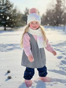 مجموعة قبعة وأوشحة مزينة بالترتر على شكل فراشة للأطفال البنات، مجموعة إكسسوارات شتوية دافئة - 2 قطعة - مشاهدة 11