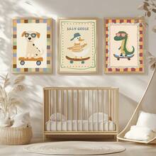 1pc, Canvas Wall Art, Framed Nursery Wall Art Charming Illustrations, Whimsical Children's Wall Decor Featuring Ducks, Dinosaurs And Puppies Adorable Animal Wall Art, Dreamy Nursery Decor Ideal For Children's Rooms, Nurseries, Playrooms, Kindergartens, Boys' Rooms, Girls' Rooms And Play Areas Waterproof. Perfect Party Gift - Multicolor - View 5