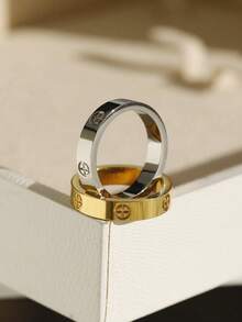 1枚经典简约钛钢圆戒指，光滑切割，时尚百搭，适合日常佩戴，情侣款。 - 戒指 - 查看 3