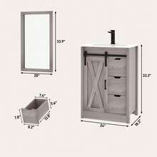 24/36/47 Inch Bathroom Vanity With Sink & Faucet & Mirror, Farmhouse Bathroom Vanity Cabinet Set With Sliding Barn Door & Drawers, Small Single Bath Storage Vanity Sink - 灰色 - 查看 3