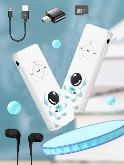 1 Peça Reprodutor de Música MP3 Estilo Astronauta Mini Walkman Estudante MP3-Branco