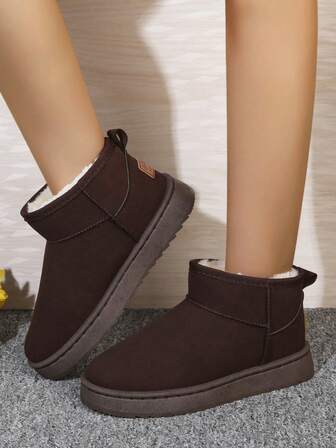 Thick Sole Snow Boots, Plush Soft Fur Lined Women's Boots, Anti-Slip Short Shaft Boots, Autumn/Winter