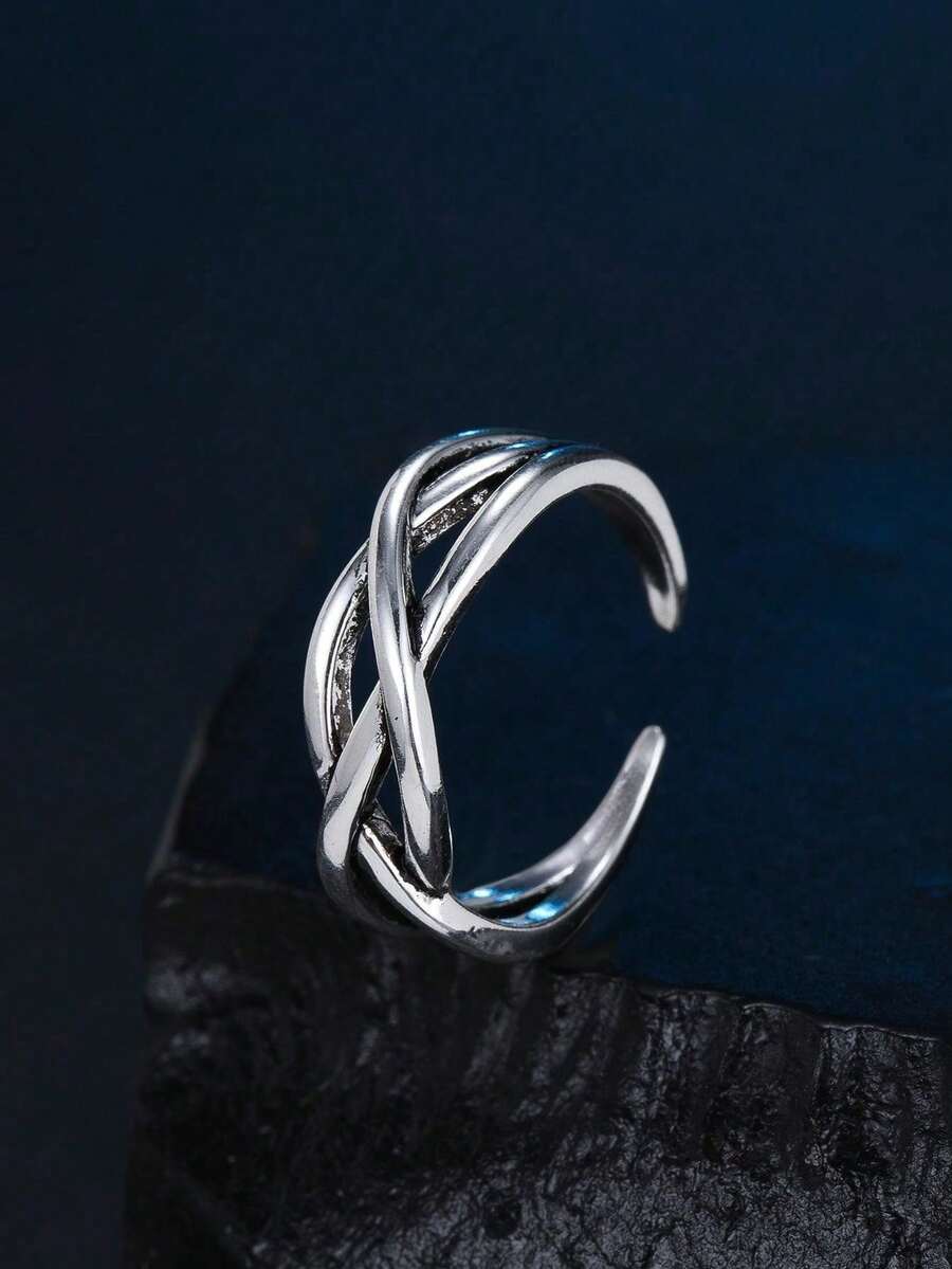 1pc Fashionable Cross Design Ring, Vintage Style Unisex Finger Ring Accessory - Antique Silver - View 1