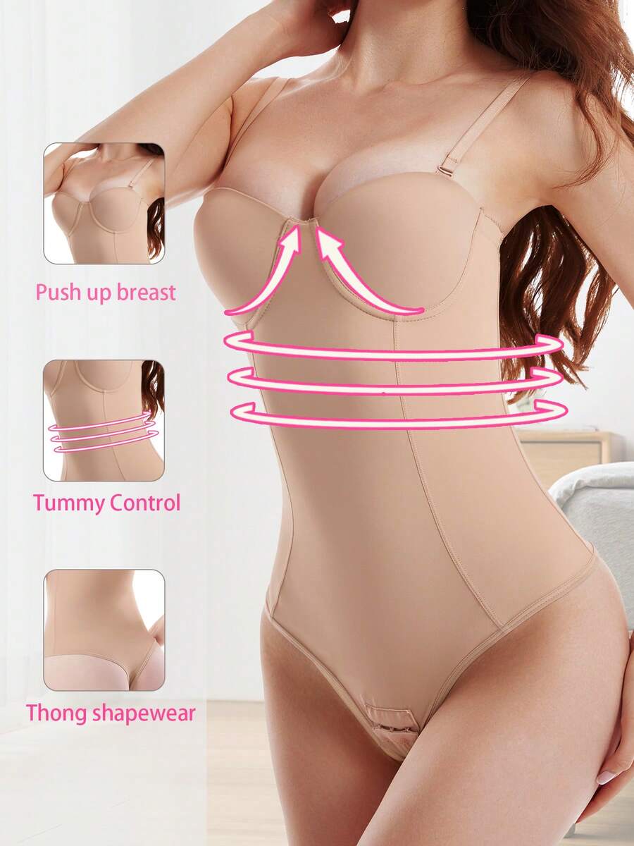 Einteiliger Shapewear-Bodysuit für Damen, ärmellos, sexy, abnehmbarer, verstellbarer Schultergurt, figurbetonte Shapewear, Ganzkörperformung mit integriertem BH und Tanga