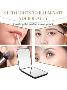 LED化妆镜，带灯化妆镜，便携式迷你化妆镜，LED照明旅行化妆镜，带灯口袋化妆镜，放大折叠化妆镜，多功能桌面化妆镜，适用于学生宿舍、旅行、化妆、办公室、卧室，情人节/母亲节送给女性的最佳礼物 - 彩色 - 查看 6