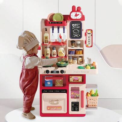 Juguetes de cocina de juego para niños pequeños con 63 piezas de accesorios de cocina de juguete, set de cocina para niños, luces y sonidos realistas, rociador, fregadero de juego y comida de juego - Juego de cocina para niños y niñas de 3 4 5+ años