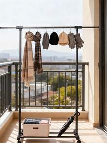 All-In-One Versatile Rolling Clothes Hanger - Holds Clothes, Bags, Hats & Shoes, Ideal For Small Spaces & Easy Mobility - Black - View 4