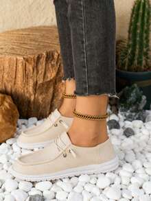 Women's Casual Corduroy Loafers - Slip-On Comfort Shoes With Elastic Laces, Lightweight Walking Sneakers For Daily Wear - Màu be - Xem 2