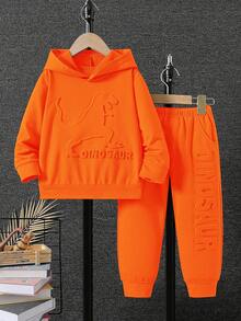 2件套男童休闲3D恐龙图案连帽卫衣和裤子套装，春秋季