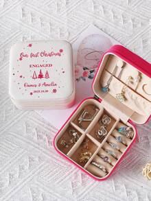 1pc Personalized Jewelry Box, Can Customize Name Content, Can Choose Flower Of The Month, Birthday Gift Customized Jewelry Box, Bridesmaid Jewelry Box, Gift For Girlfriend, Travel Jewelry Box, Customized Name Jewelry Box