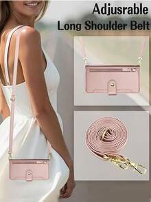 Crossbody PU Faux Leather Wallet Case Suitable For Galaxy A57 A37 A17 A07 A56 A36 A26 A16 A06 A55 A35 A25 A15 A05 A05S A54 A24 A14 A04 A04S A73 A53 A33 A13 A72 A52 S26 S25 Edge S24 S23 S22 S21 FE Plus Ultra, Kickstand Zipper RFID Blocking Mobile Phone Bag With Wrist Strap Cover - Rose Gold - View 4