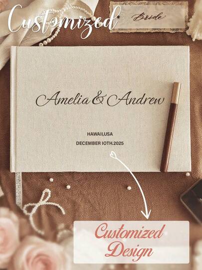 1pc Customized Wedding Guest Signature Book - Elegant Guest Book, Suitable For Weddings, Christening Parties, Weddings And Other Special Events - 100 Blank Pages For Wedding Sign-In And Photos - Home Decor - (Pink) Summer Birthday Gift, Beach Theme, Back To School, Graduation, School Supplies, Holiday & Daily Gift