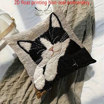 18x18 英寸复古风格燕尾服猫抱枕套 - 单面印花，2D 平面印花非真刺绣，100% 涤纶，可机洗，带信封封口，装饰性方形靠垫套，适用于沙发、长沙发、床、汽车和客厅 - 不含内衬，沙发配件现代家居装饰，沙发枕头，学校床上用品