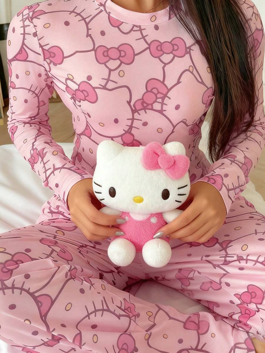 SANRIO 女士睡衣套装(2件套),长袖上衣和裤子,可爱多彩,时尚百搭,适合春秋季节穿着。 - 粉色 - 查看 1