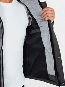 Men's Winter Quilted Hooded Jacket, Synthetic Padded Warm Jacket With Zip Closure, Stylish Urban Jacket Suitable For Cold Weather, With Pockets And Adjustable Cuffs, Comfortable Men's Everyday Jacket. - Grey - View 4
