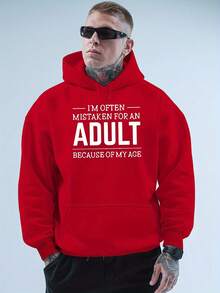 sweat-shirt à capuche pour hommes avec motif jaune - Imprimé "Je suis souvent confondu avec un adulte car j'ai l'air jeune", Sweat-shirt-shirt casual à manches longues avec poche, pour l'automne et l'hiver, vêtements d'automne et d'hiver | sweat-shirt à capuche imprimé drôle | Sweat-shirt-shirt confortable - Noir - Voir 3