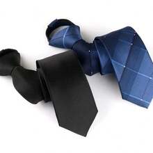 Set Of 4 Imported Men's Semi-Slim Ties With Knot And Adjustable Zipper, Formal - 黑色/灰色/紅色/酒紅色 - 查看 6