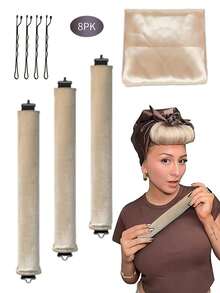 8 Peças Conjunto de Rolos de Cabelo sem Calor, Lenço e Grampos, Conjunto de Cachos de Cabelo sem Calor para Dormir, Rolos Grandes de Cetim Rosa para Cachos de Sopro, Rolos de Cabelo e Rolos Quentes, Ferramentas de Penteado sem Calor com Faixa de Cabeça para Cabelos Longos, para Dormir, Enchimento de Borracha de Alta Resiliência, Mais Macio (Rosa), Ferramentas de Penteado