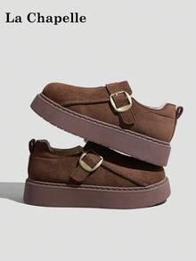 1 双 La Chapelle 女式休闲软底平底鞋，圆头低跟户外通勤鞋，优雅软底徒步鞋适合学生毕业照，低帮皮革保暖鞋