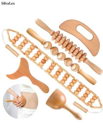 Herramienta de masaje de madera SilvaLex, masajeador corporal completo, masajeador de manos, masajeador de piernas, masajeador de hombros, herramienta de masaje de hombros y cuello, herramienta de masaje facial, masajeador de espalda, masajeador de cintura, apto para uso doméstico, se puede regalar como regalo de vacaciones a familiares, amigos, compañeros de clase y padres