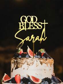 Đồ trang trí bánh kem God Bless cá nhân hóa cho lễ rửa tội, lễ rước lễ lần đầu, lễ rửa tội, lễ thêm sức có tên kèm thánh giá trang trí - Chúa phù hộ - Xem 5