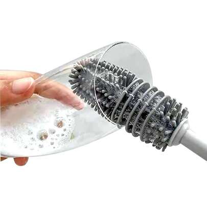 Silicone Bottle Cleaning Brush With Long Handle, Water Bottle Cleaner Brush For Bottles, Vase, Sports Bottle, Perfect For Smaller Diameter Bottle Openings, Gray