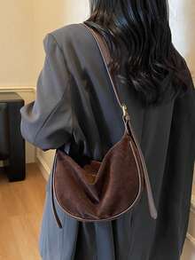高品质复古女士手提包，容量大，独特设计斜挎饺子包，适合购物、约会、通勤、年轻女性、大学生、新婚夫妇、办公室白领。非常适合办公室、大学、工作、商务、通勤、户外、旅行和休闲 - 咖啡棕 - 查看 10
