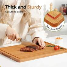 Bamboo Cutting Board Set, Dual-Sided For Chopping Meat/Vegetables, Kitchen Prep & Serving Tray, Thick & Non-Slip, Healthy Cooking Essential - màu nâu - Xem 12