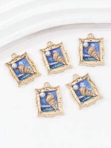 Set de 5 colgantes con diseño de medusa/cangrejo/estrella de mar, con estilo de pintura al óleo vintage con temática oceánica, combinando un estilo retro y de vacaciones, adecuado para hacer collares, pulseras, llaveros, encantos de bolso, accesorios de joyería para vacaciones en la playa