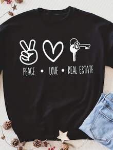 Peace Love Real Estate Sweatshirt, Real Estate Shirt, Realtor Sweatshirt, Real Estate Agent, Real Estate Gift, Licensed To Sell,This Fun Printed Casual T-Shirt Is The Perfect Gift For Valentine's Day/Christmas - 款式27 - 查看 1