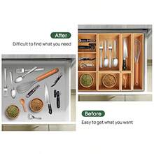 TFKI Bamboo Drawer Organizer With Removable Dividers 6 Pcs Adjustable Kitchen Drawer Organizer Utensils Bamboo Organizers Silverware Storage Box Cutlery Tray Multi-Use For Bathroom Makeup Office - Natural - View 4
